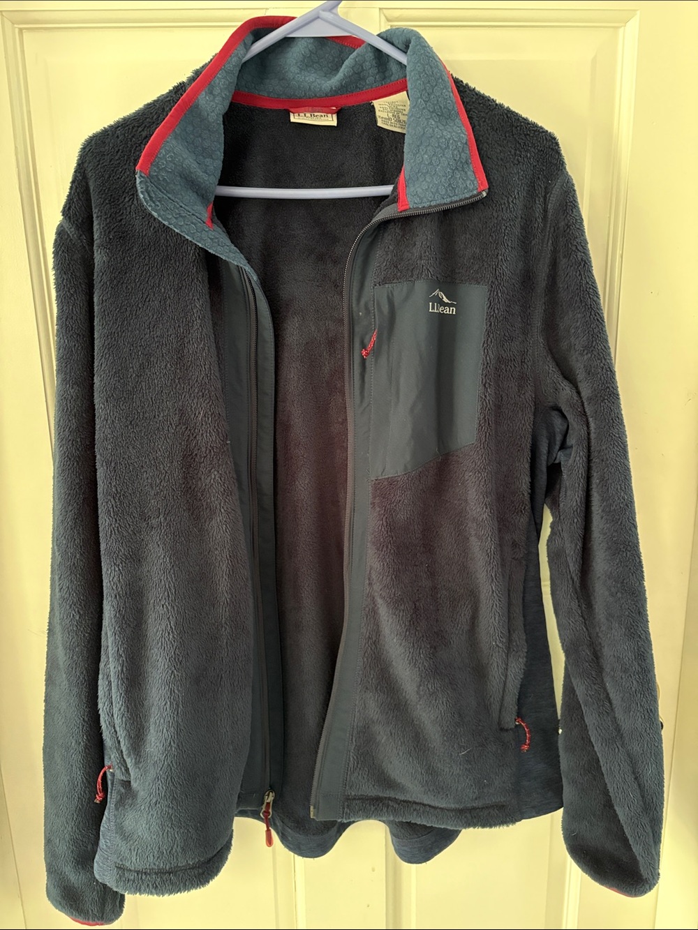 L.L. Bean Men’s Navy Fleece Jacket with Red Trim